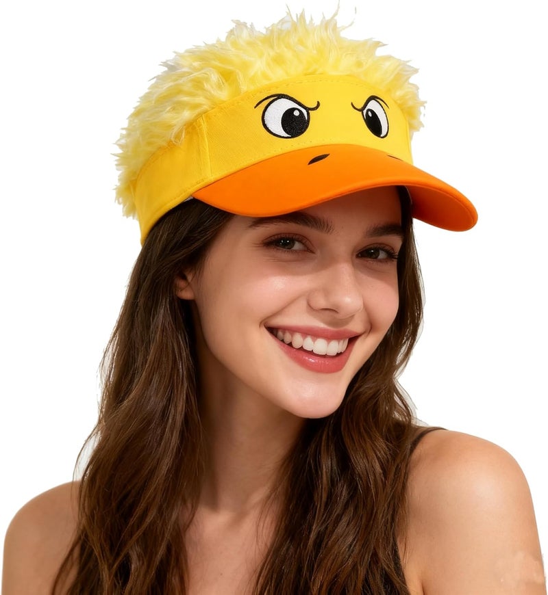 Holiberty Funny Adults Big Eyes Hair Wig Hat Cute Cartoon Duck Golf Sun Visor Cap Halloween Cosplay Gift Adjustable Beach Baseball Hat - Image 1